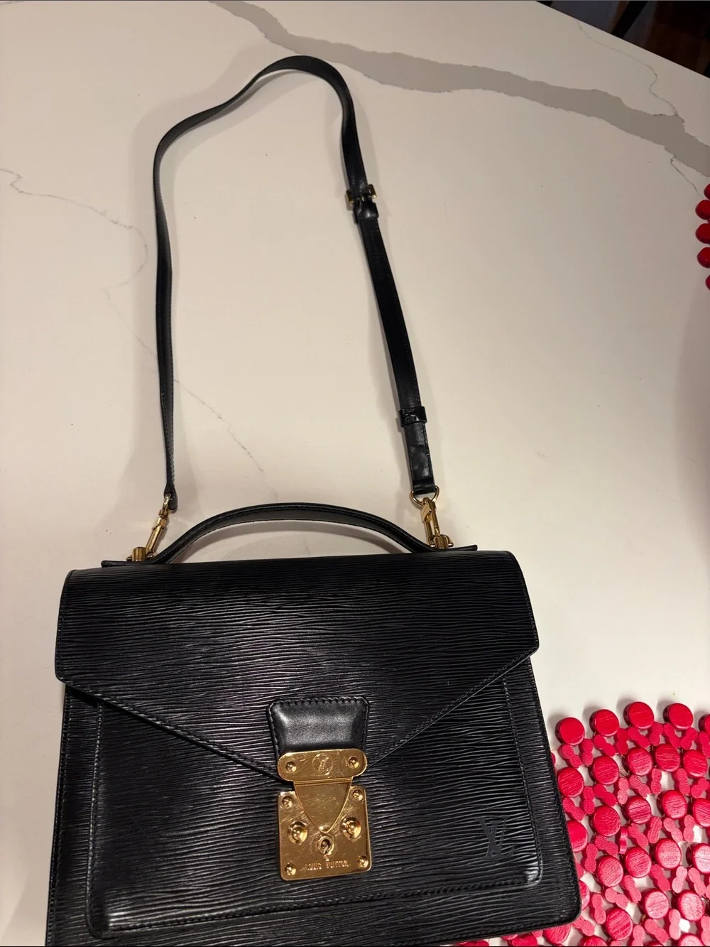 Louis Vuitton Black Epi Leather Monceau 28 Top Handle & Strap with Gold Hardware